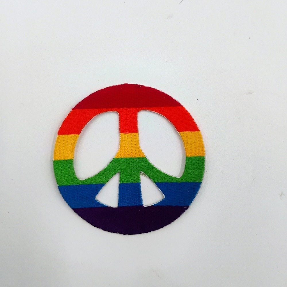 Rainbow Peace Sign Patch Embroidered Pride Flag Symbol Iron On Sew On 3" Vtg 90s